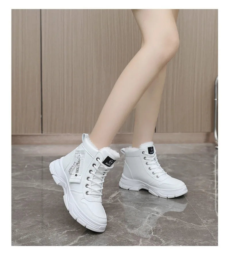 Botas femininas 2024 moda inverno à prova dwaterproof água altura aumentada botas de neve quente mais alta superior algodão sapatos plataforma esportes tornozelo botas