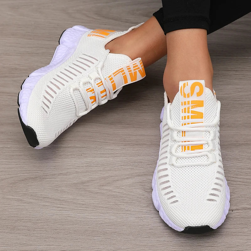 Sapatos esportivos de plataforma feminina com design moderno e respirável sapatos confortáveis ao ar livre caminhadas sapatos casuais