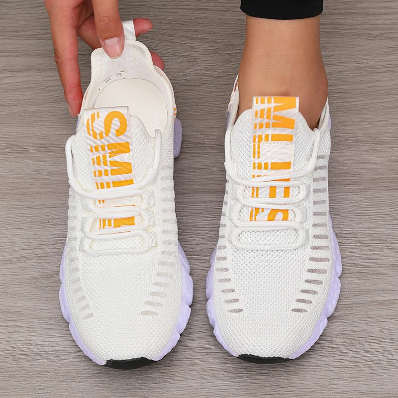Sapatos esportivos de plataforma feminina com design moderno e respirável sapatos confortáveis ao ar livre caminhadas sapatos casuais