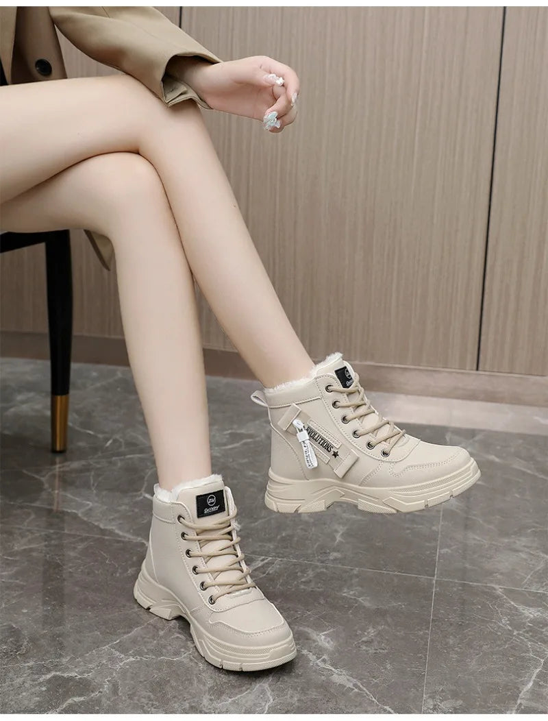 Botas femininas 2024 moda inverno à prova dwaterproof água altura aumentada botas de neve quente mais alta superior algodão sapatos plataforma esportes tornozelo botas