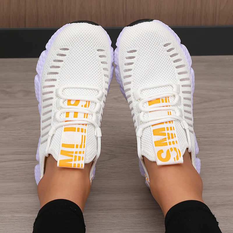 Sapatos esportivos de plataforma feminina com design moderno e respirável sapatos confortáveis ao ar livre caminhadas sapatos casuais