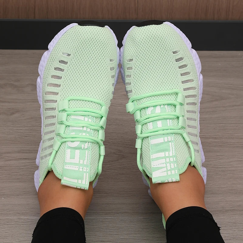 Sapatos esportivos de plataforma feminina com design moderno e respirável sapatos confortáveis ao ar livre caminhadas sapatos casuais